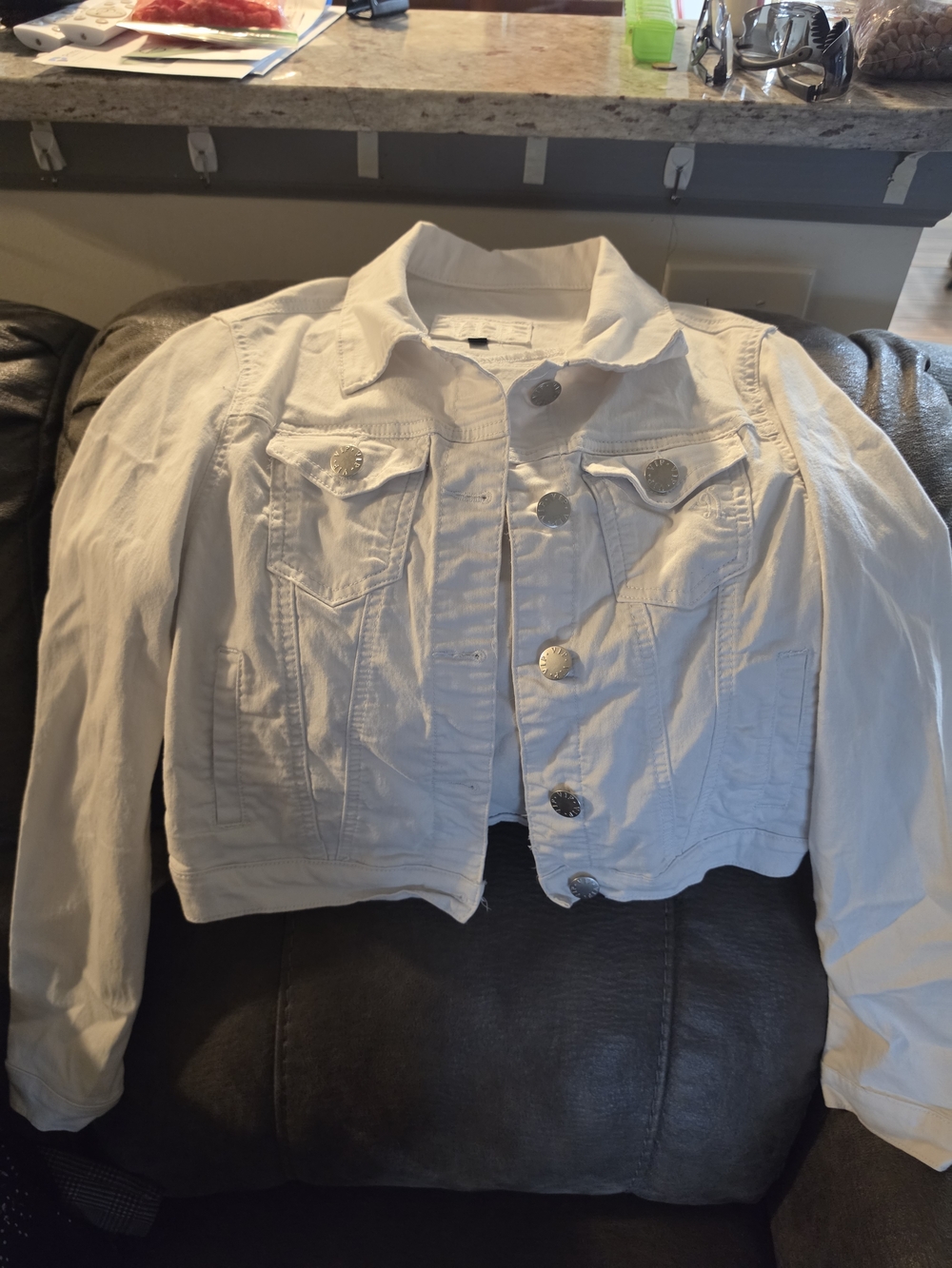 White Women's Denim Jacket - Classic Button-Front